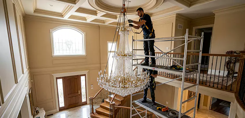 Two-Story Foyer Chandelier Installation in Spokane
